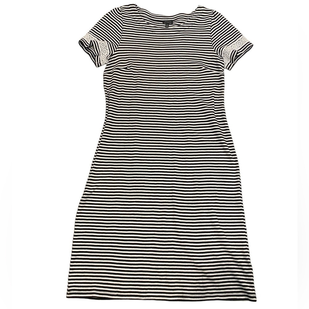Talbots Cotton Lace Trim Shift Dress in Soleil Stripe size Medium